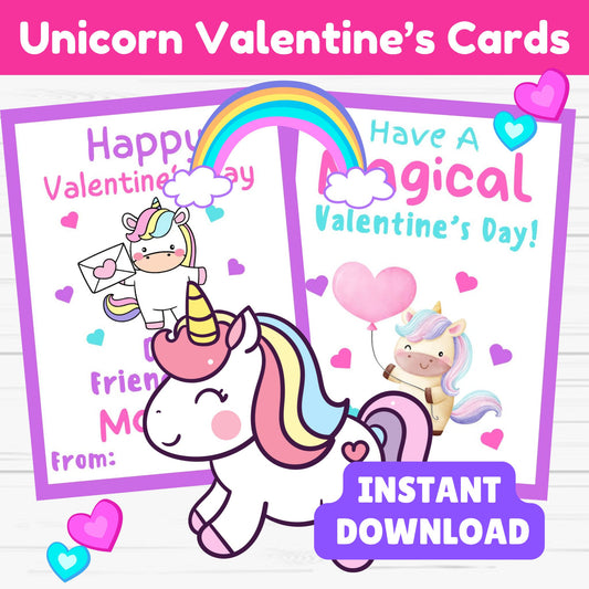 Unicorn Valentine's Day Cards - Cute Girl Valentine's Day Cards for Kids  