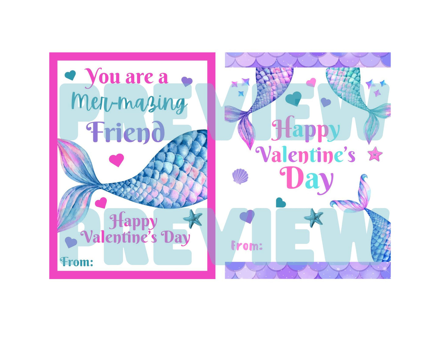 mermaid tail valentine's cards 
