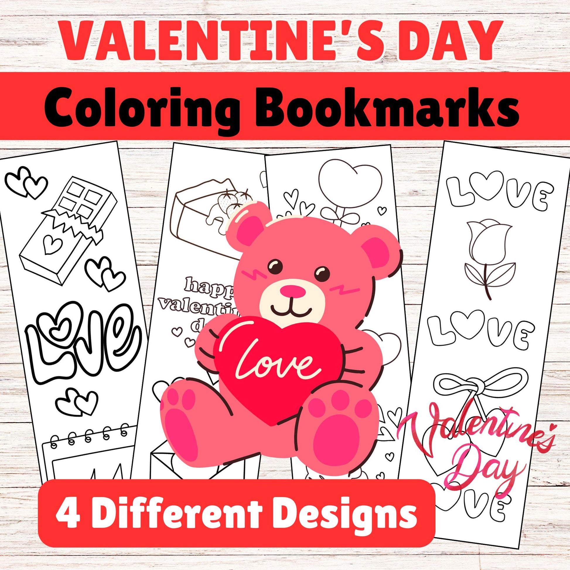 Valentine's Day Bookmarks to Color for Kids - Printable Valentine's Day Bookmarks  