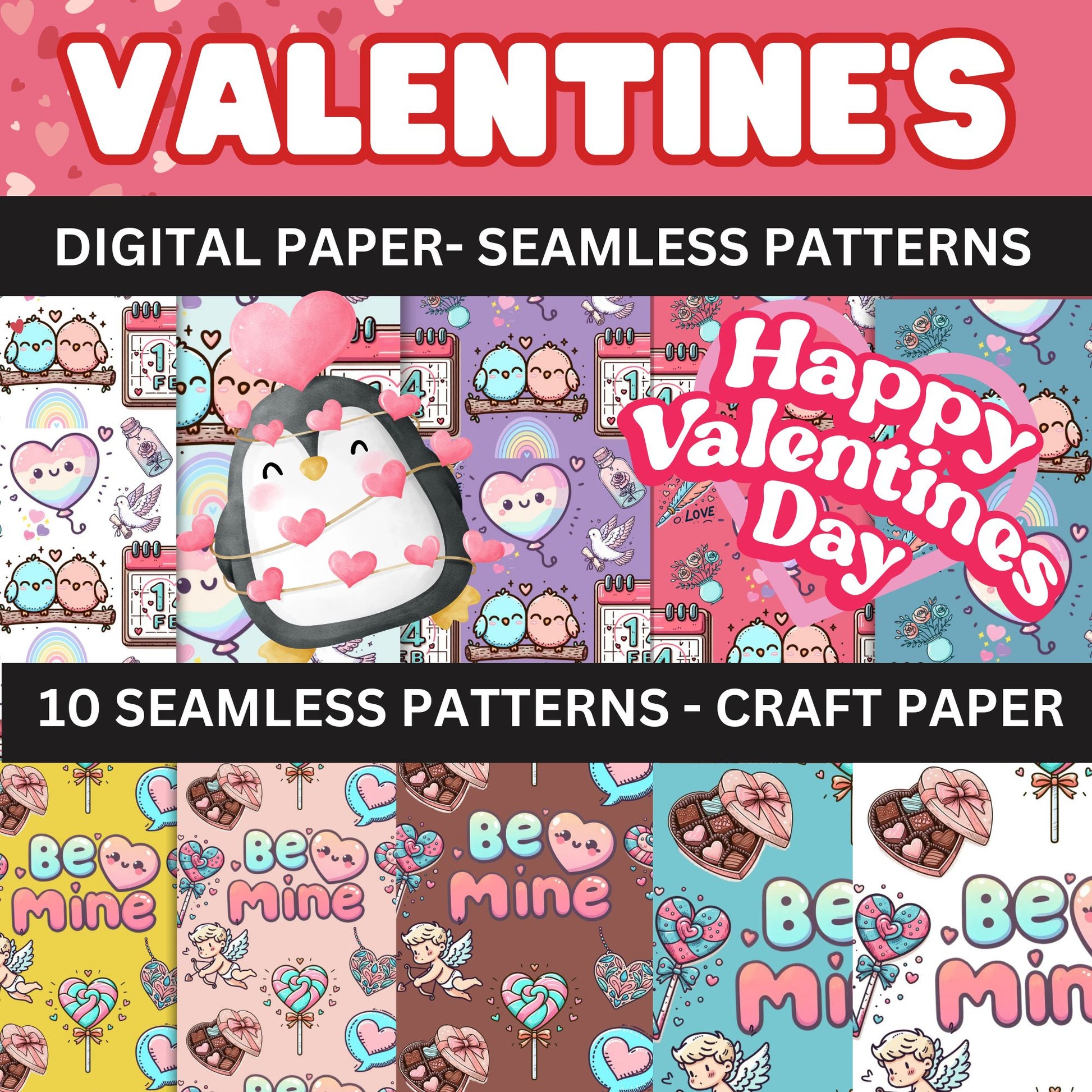 Valentine's Day Seamless Pattern- Valentine's Day Craft Paper - Printable  