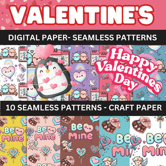 Valentine's Day Seamless Pattern- Valentine's Day Craft Paper - Printable  