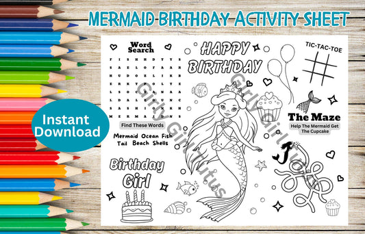 Mermaid Birthday Activity Coloring Sheet