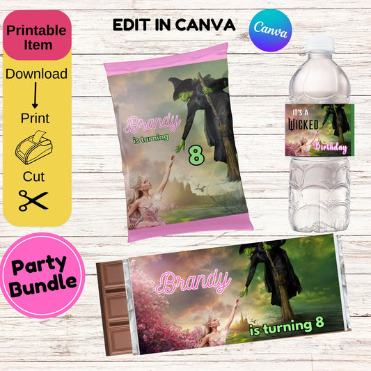 Wicked Birthday Party Bundle - Wicked Candy Wrapper - Wicked Chip Bag Template 