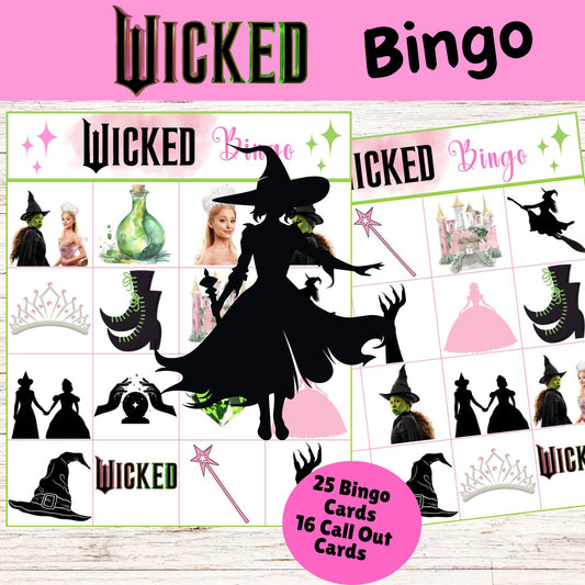 Wicked Movie Bingo | Printable Party Game | Elphaba & Glinda | Movie Night Activity | Musical Theater Birthday | Digital Download