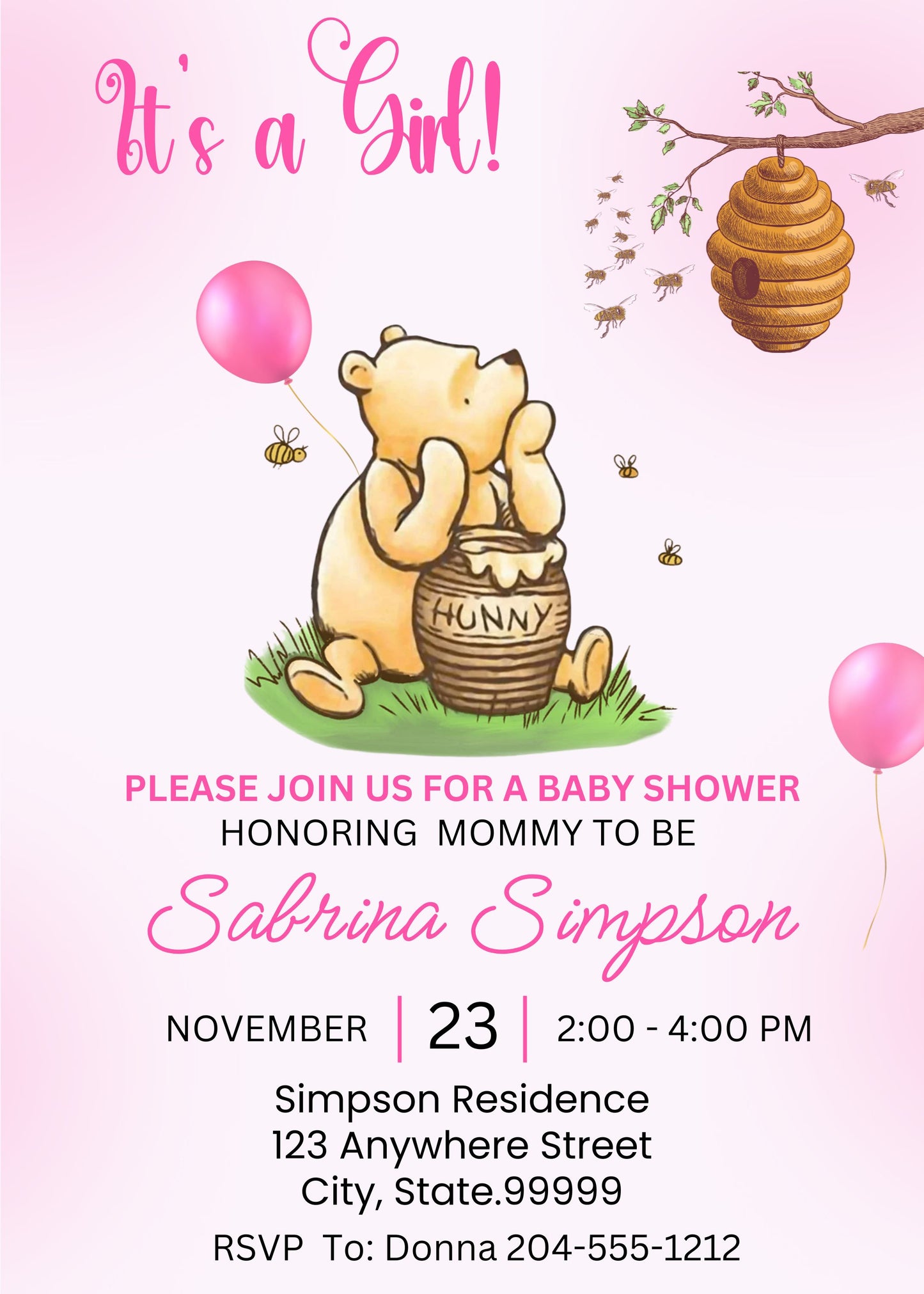 pink girl winnie the pooh baby shower