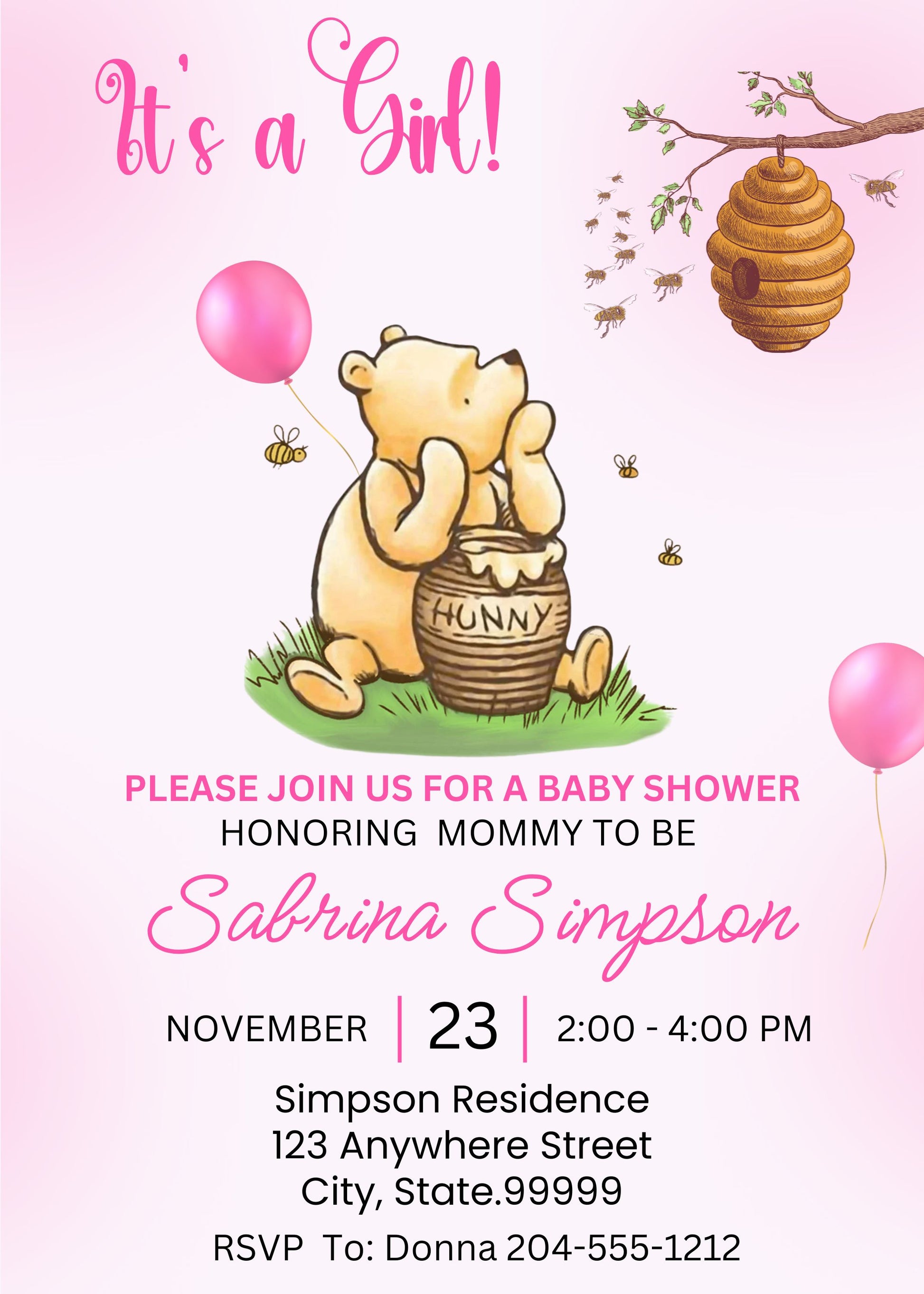 pink girl winnie the pooh baby shower