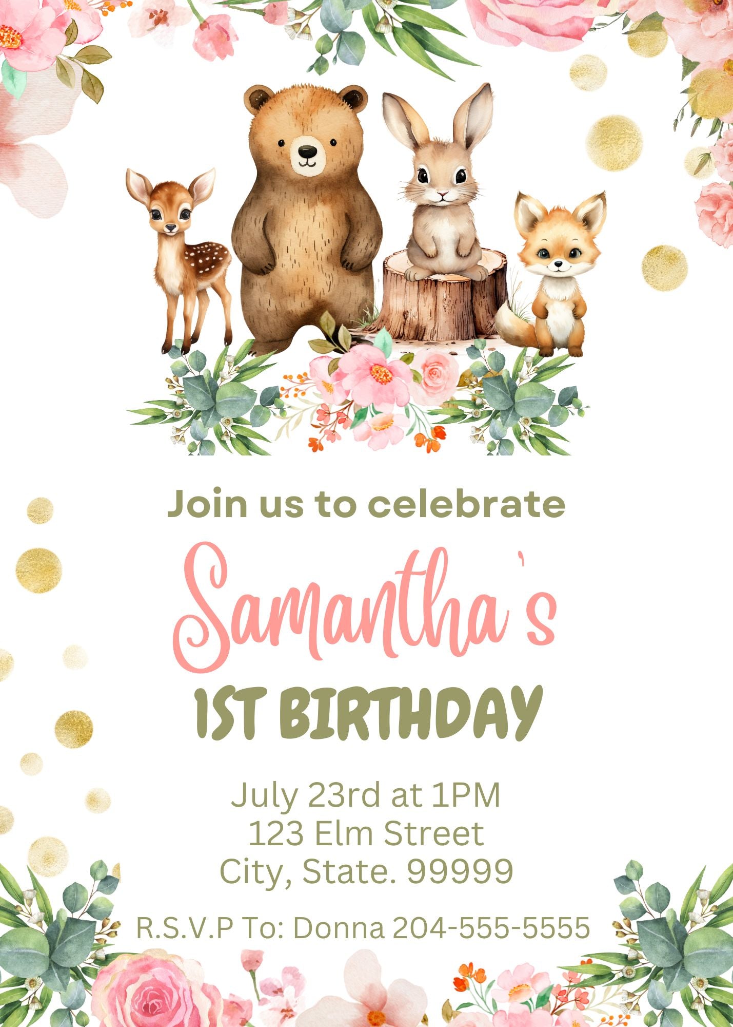 woodland themed 1st birthday girl