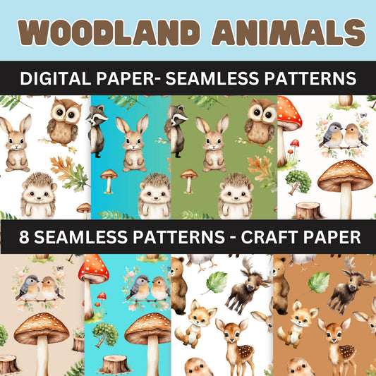 Woodland  Seamless Pattern- Woodland Digital Craft Paper 