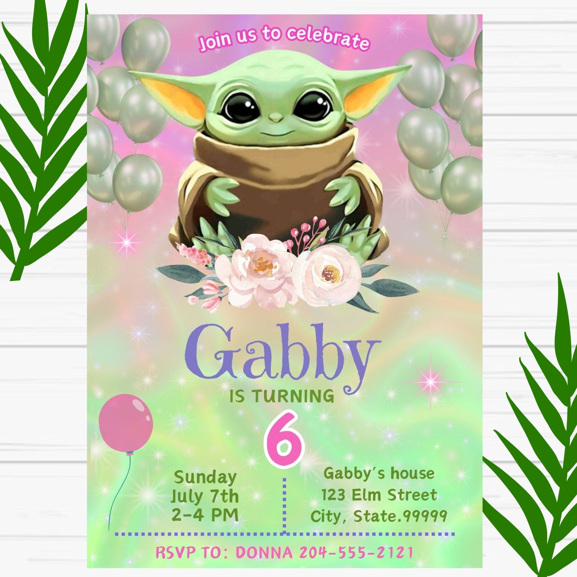 Baby Yoda Birthday Invitation - Baby Yoda Girl Birthday Party – Girly ...