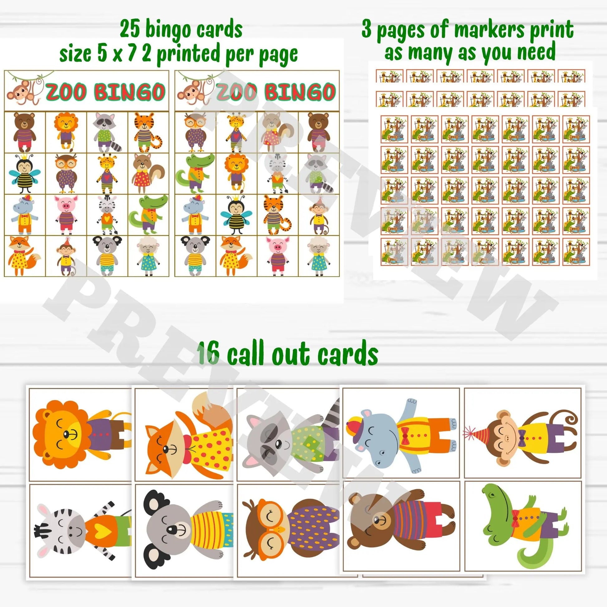 Zoo Animal Bingo for Kids and Family- Zoo Bingo Printable 