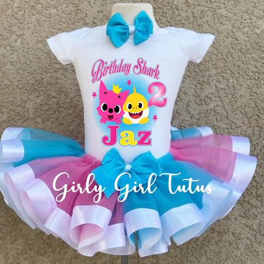 Baby Shark Birthday Tutu Outfit Toddler Girl - Ribbon Tutu