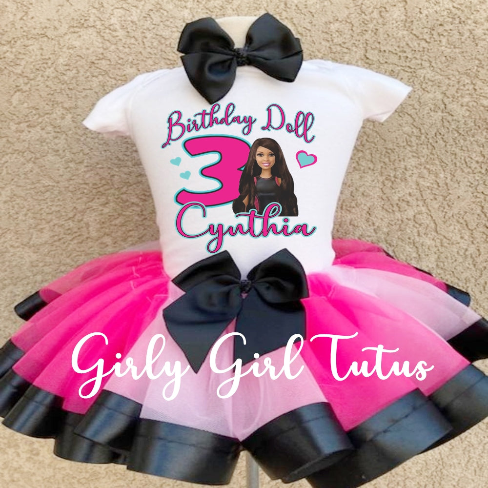 Black Barbie Birthday Tutu Outfit Set for Girl- Ribbon Tutu