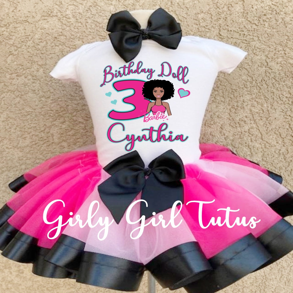 Black Barbie Birthday Tutu Outfit Personalized - Ribbon Tutus