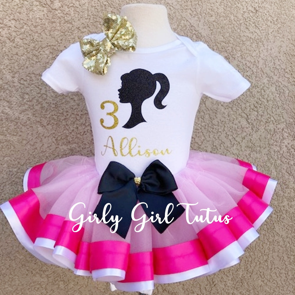 Barbie Silhouette Birthday Tutu Outfit Girls - Ribbon Tutu