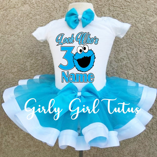 Cookie Monster Birthday Tutu Outfit Girl - Ribbon Tutu  