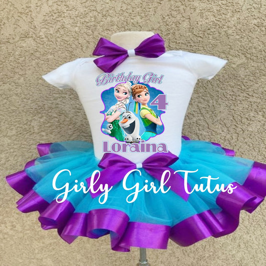 Frozen Elsa and Anna Customized Birthday Tutu Outfit - Ribbon Tutu