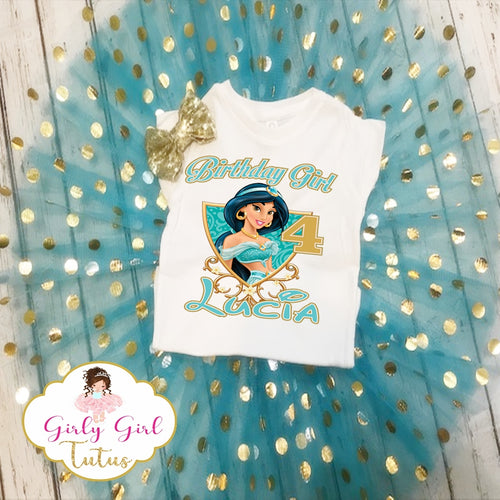 Princess Jasmine Birthday Tutu Outfit Party Dress Set- Jasmine T Shirt 