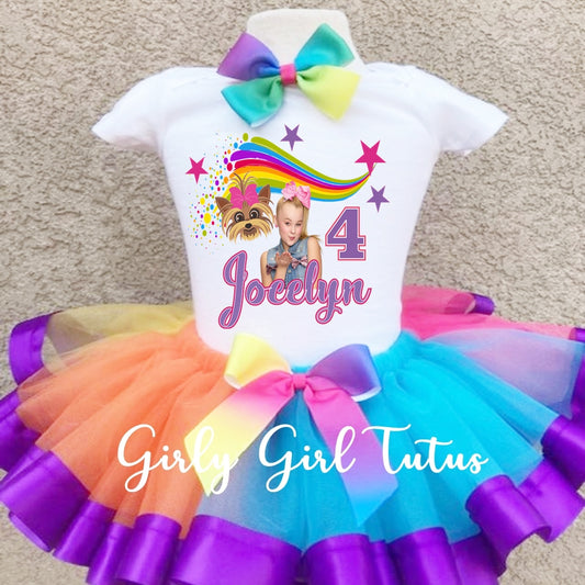 Jojo Birthday Tutu Outfit Rainbow Set for Girl - Ribbon Tutu