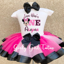 Load image into Gallery viewer, MInnie Mouse 1st Birthday Outfit Black/Pink- Ribbon Tutu
