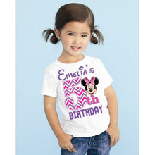 Load image into Gallery viewer, Minnie Mouse Chevron Number Birthday T shirt Custom Add Name 
