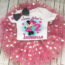 Load image into Gallery viewer, Minnie Mouse Hot Pink Teal Birthday Tutu Outfit Dress Set
