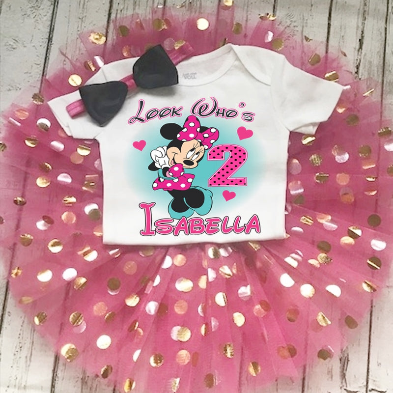 Minnie Mouse Hot Pink Teal Birthday Tutu Outfit Dress Set