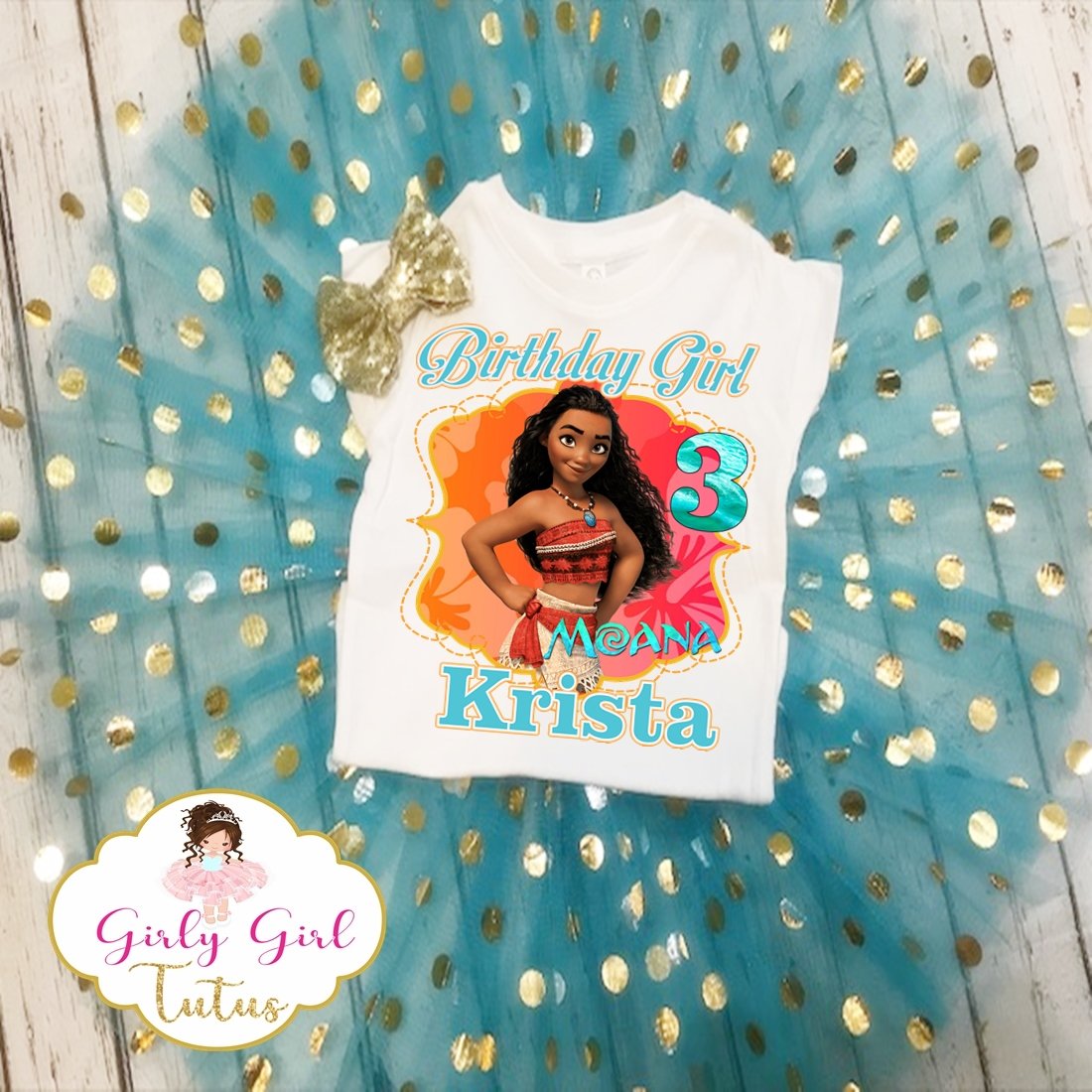 Moana Girls Personalized Birthday Glitter Tutu Outfit Party Set